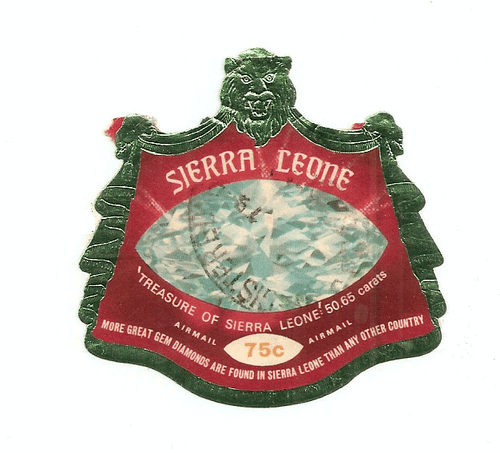 Rückseite "Schatz Sierra Leones 50,65 Karat" Diamant 75 Cent Briefmarke um 1960 - Bild 1 von 3