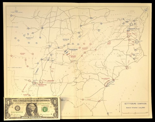 Overview Civil War Battlefield Map Army Positions Generals Situation June 1 1863 - Picture 1 of 12