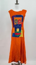 The Cloth Brand Orange Woven Cotton Boho Embroidered Sleeveless Long Dress