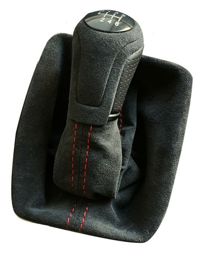 PARA SEAT IBIZA 6L 02-08 CUERO PALANCA DE CAMBIOS 6 BANDAS ALCANTARA BOLSA DE CAMBIOS COSTURA ROJA - Imagen 2 de 3