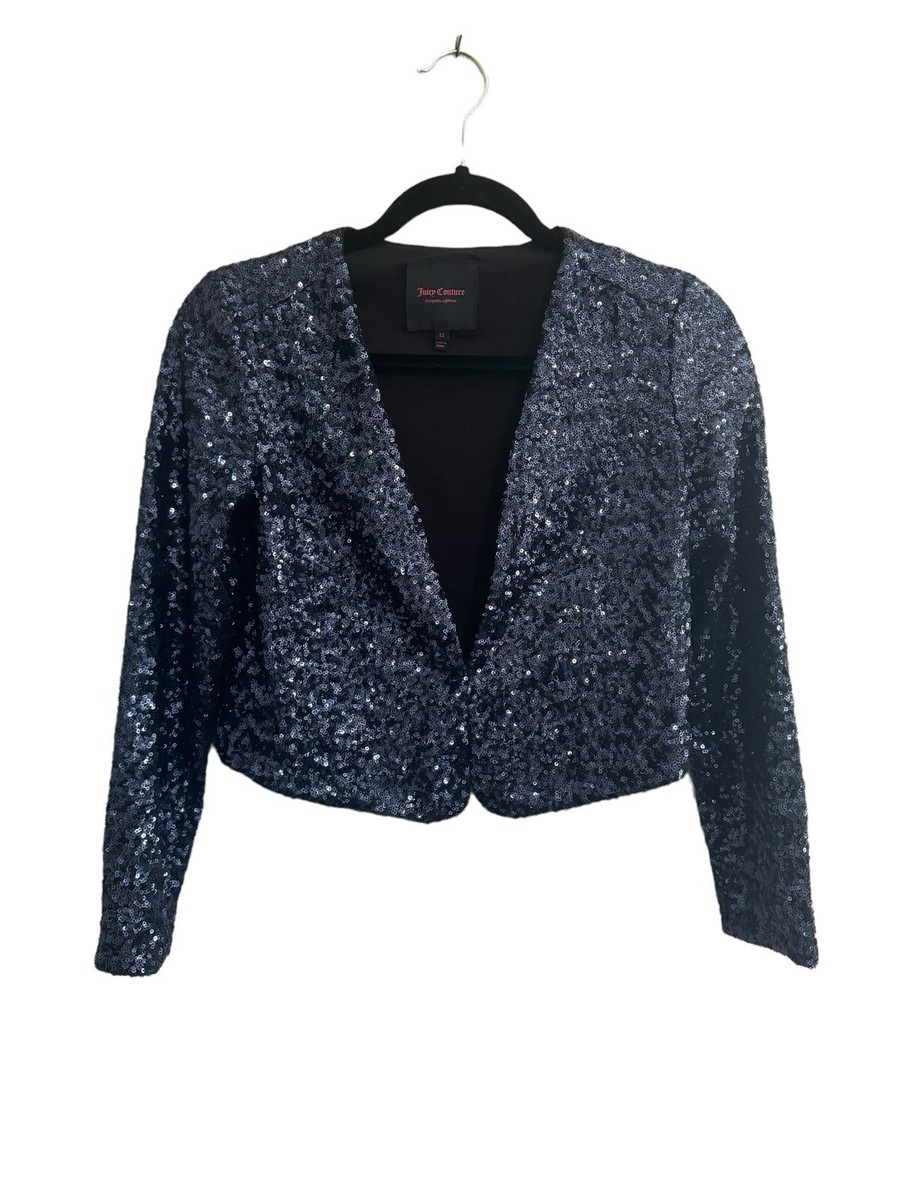 Juicy Couture Womens 12 Blue Sequin Shrug Jacket Lined Holiday