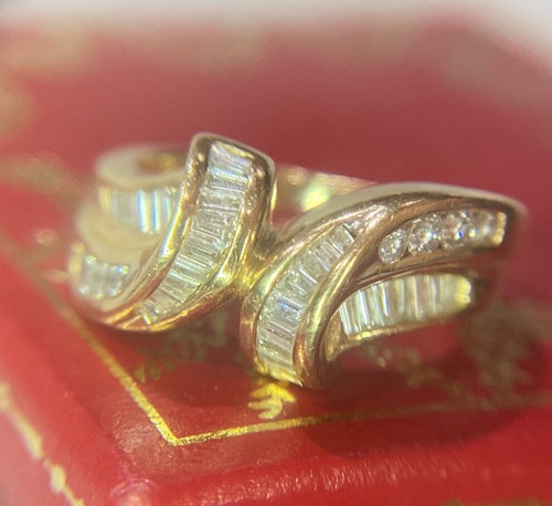 14k Yellow Gold Ct Diamond Wedding Pave Waterfall Ballerina Band 7 Grams Ring 6 - 第 7/12 張圖片