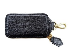 Real Crocodile Black Zipper Key Car Case Holder Keychain Key Bags Pouch Cover