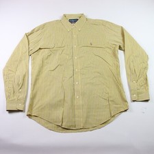 Ralph Lauren Custom Fit Striped Mens L Button Down Long Sleeve Shirt Yellow Pony