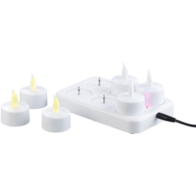 Lunartec 6er-Set Akku-LED-Teelichter mit Ladestation, Fernbedienung, 15 Std