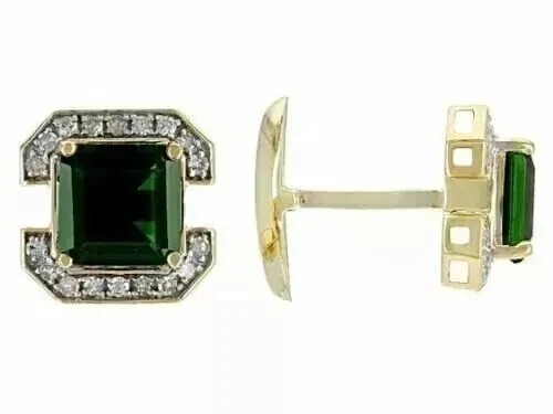 Gemelos para hombre de esmeralda verde creados en laboratorio de corte Asscher de 3 quilates chapados en oro amarillo de 14 quilates Foto 3 de 3