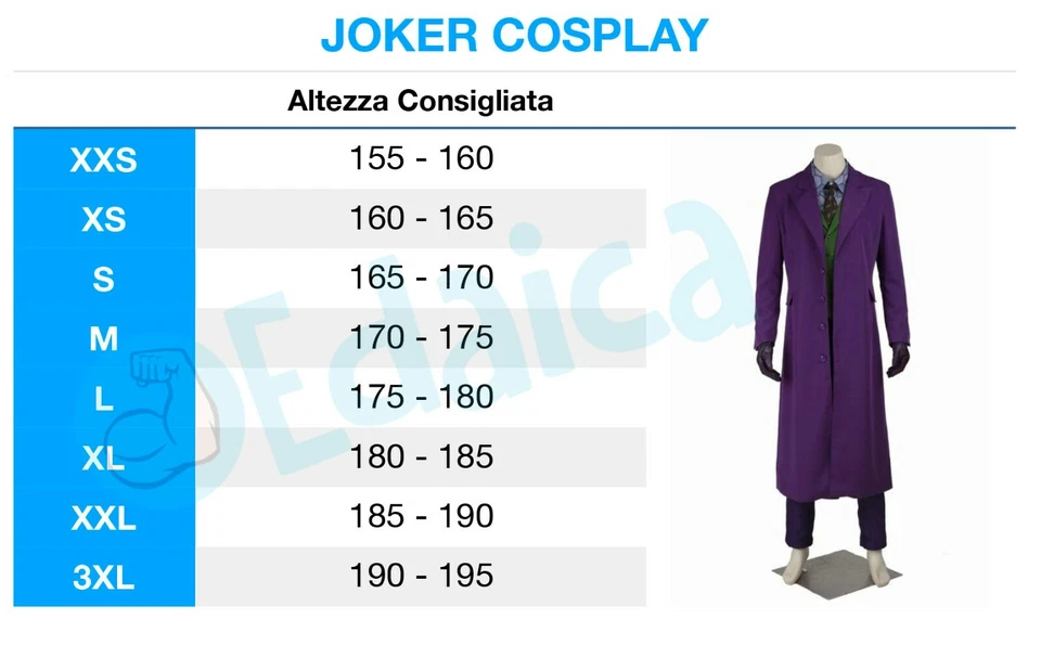 Costume Joker XL Batman cosplay viola abito completo film professionale adulti - Imagen 3 de 4