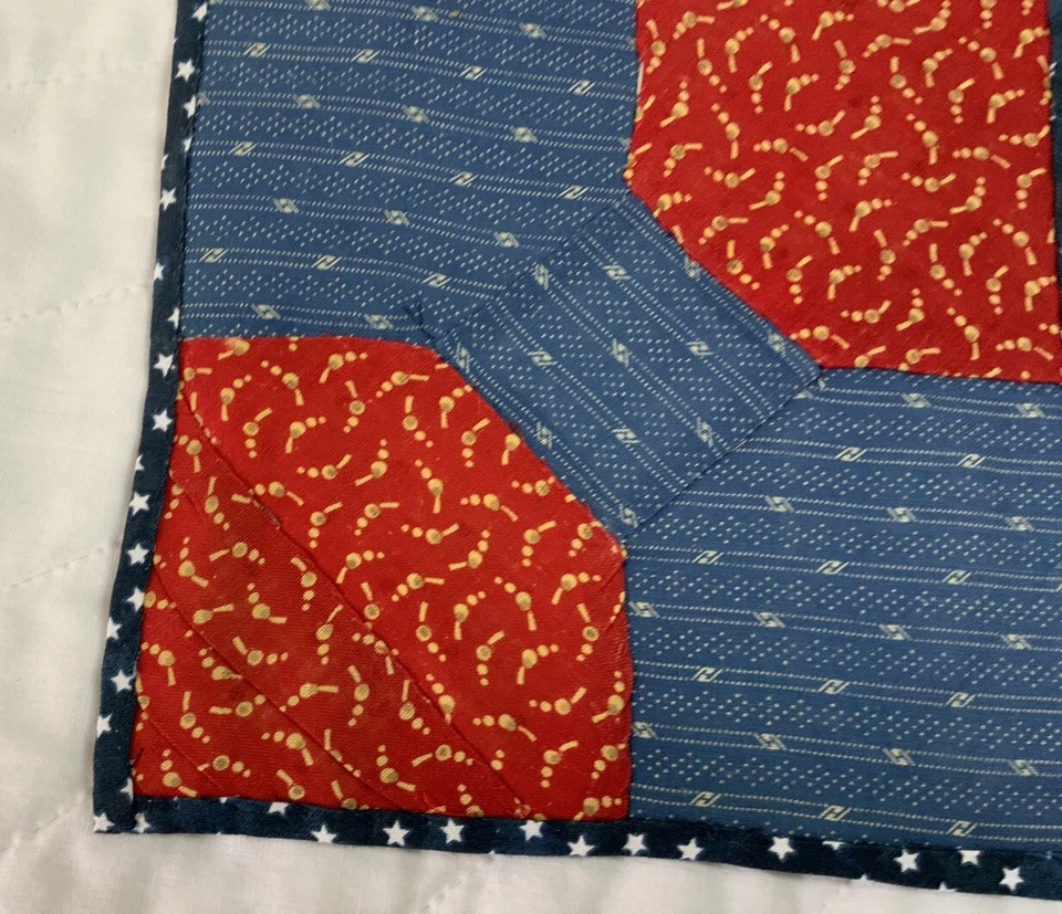 Vintage Antique Patchwork Quilt Table Topper, Bow Tie, Early 1900’s, Navy, Red - Image 4 of 4