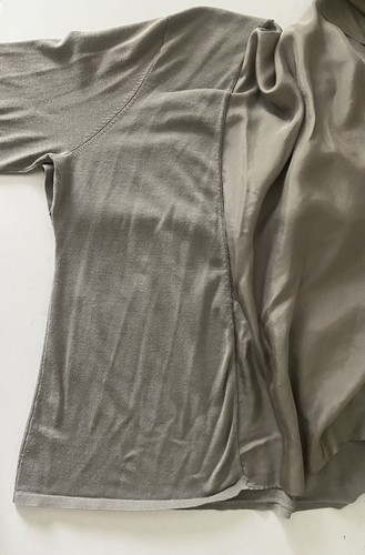 Eileen Fisher Open Duster Cardigan Sweater XL Attached Silk Blend Scarf Putty - Picture 15 of 20