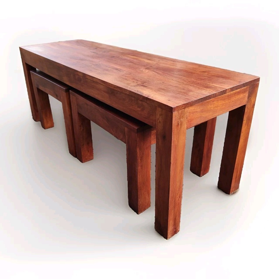 Solid Hardwood Coffee Table Nest Sheesham Retro, Mid century eBay