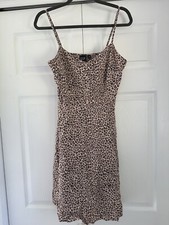 GAP Dress Leopard Heart Print 6 Tan Pink Slip Smocked Mob Wife Valentines EUC!