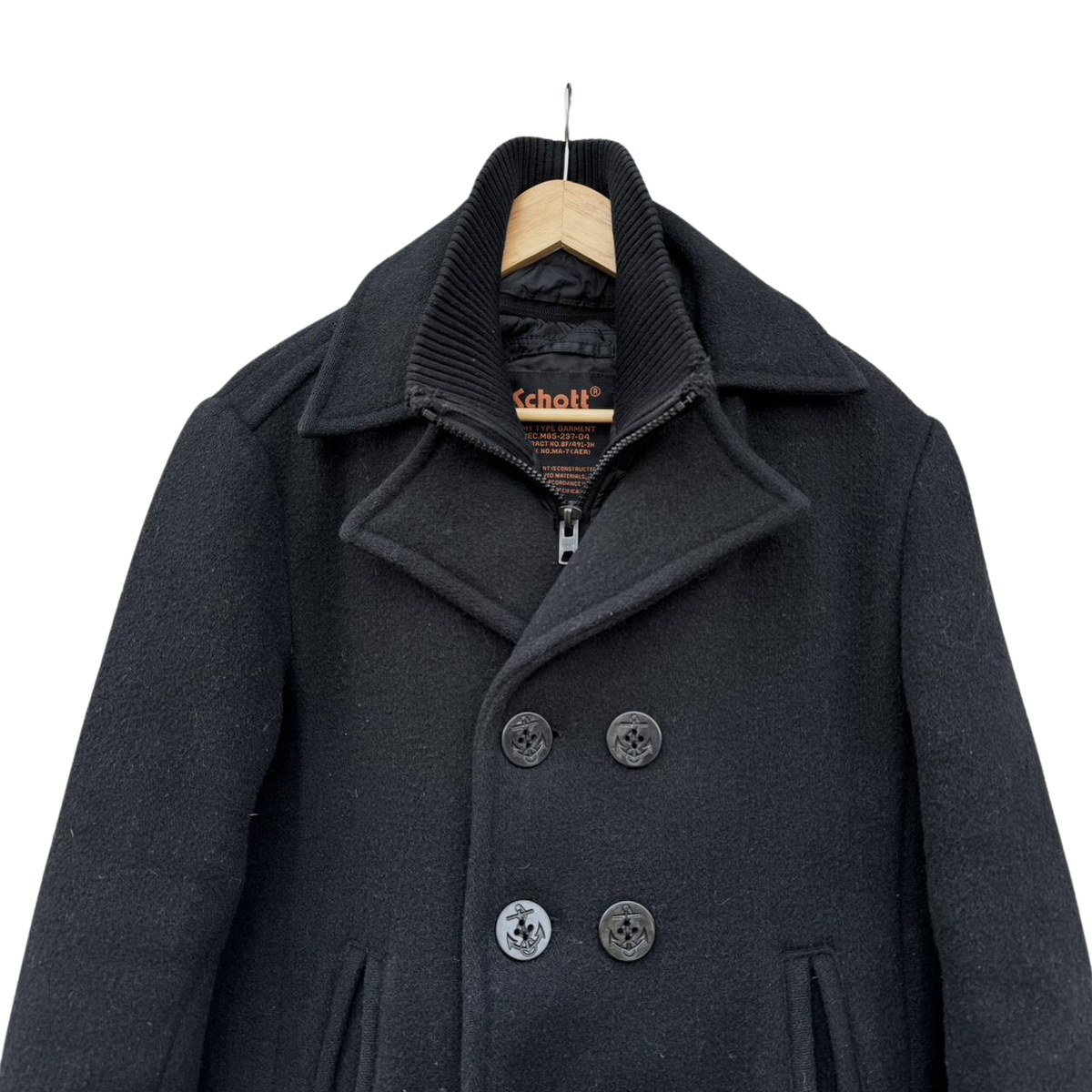 Vintage Men's Schott NYC Black Wool Peacoat With Removable Placket