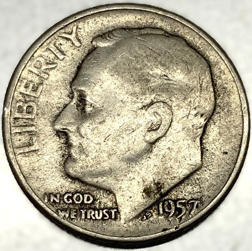 1957-P Roosevelt Dime - Circulated Condition - 90% Silver - US Coin - 2973
