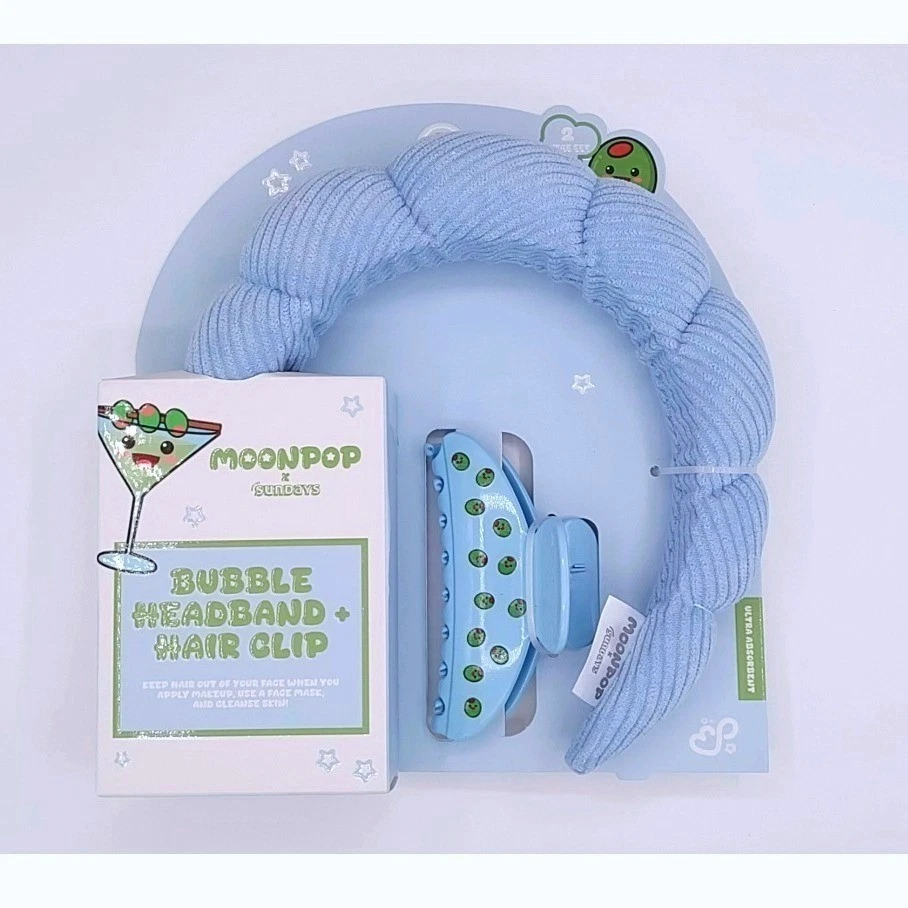 Moonpop x Sundays Bubble Headband Hair Clip Scalp Scrubby Brush Set Blue Green - Image 2 of 4