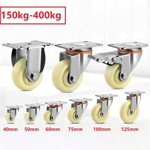 Heavy Duty Nylon Swivel Castor Wheels 40mm-125mm Trolley Furniture Caster Brake - Afbeelding 1 van 26