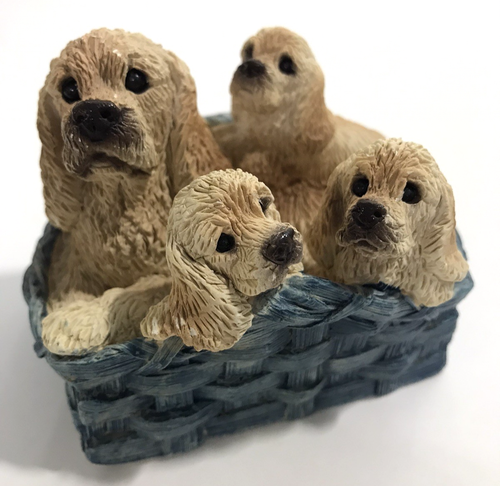 Vintage Stone Critters Basket of Blonde Cocker Spaniel Family - Picture 3 of 11