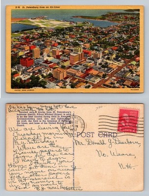 St Petersburg, FL-Florida, Aerial Albert Whitted Airport Vintage c1952 Postcard