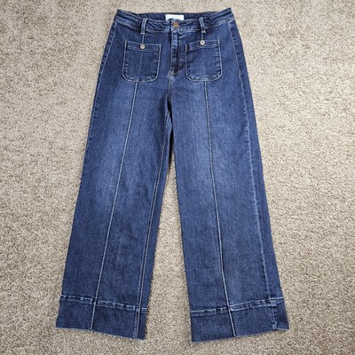 Risen Jeans Womens 9/29 Wide Leg High Rise Patch Pockets Flared Crop Pleated