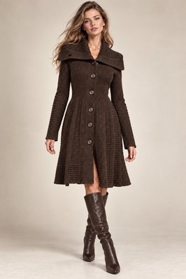 NEW Escada Knit Coat XL Strickmantel  Brown Wool Blend Swarovski Crystal Detail