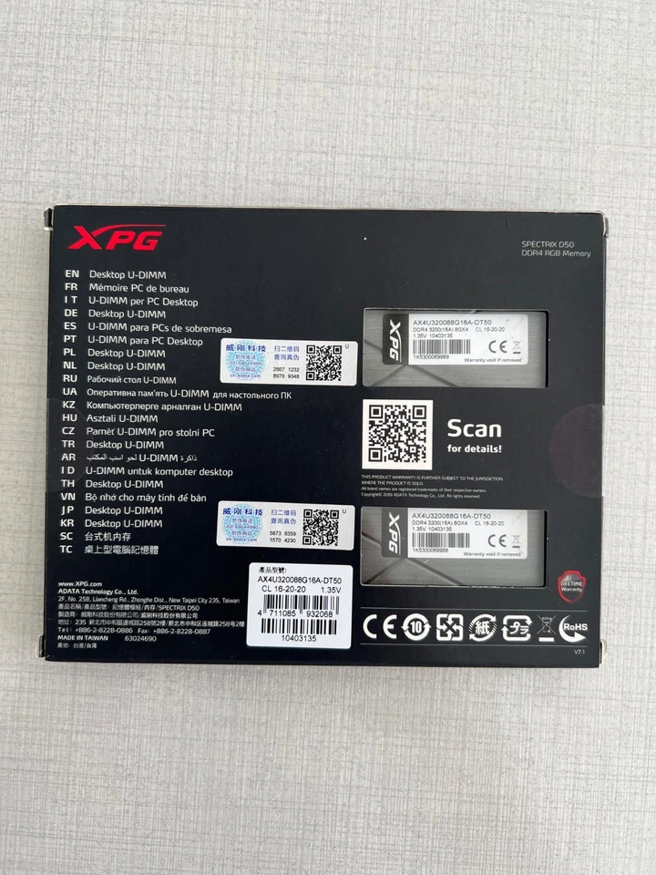 ADATA XPG SPECTRIX D50 RGB 16GB (2x8GB) DDR4 3200MHz Tungsten Grey - Image 2 of 2