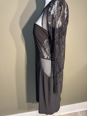 chinese dress ladies Side Slit Black Dress with Embellished Neckline S