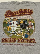 90s Bear Whiz Beer Promo Tshirt Animated Baseball Graphic Size XL Grey USA MADE