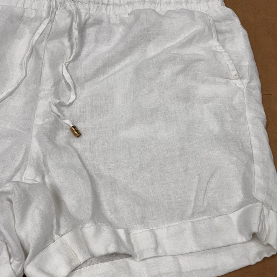 Pantalones Cortos Ellen Tracy Lino Calce Relajado Mujeres Medianos Blancos Dobladillo Redondo Foto 2 de 4