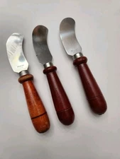 VTG Wood Handled Stainless Steel Three Cheese - Butter Knives Spreaders 