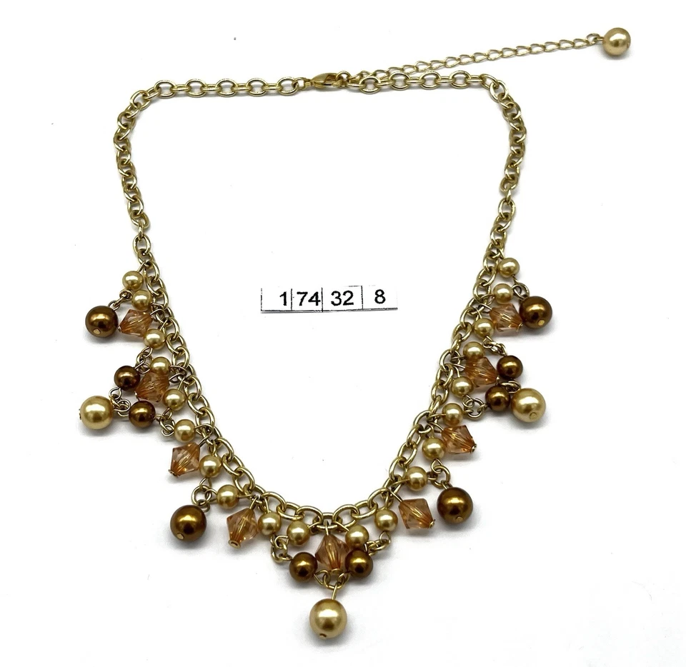 Modeschmuck Collier, Vergoldet, Perlen, Farbsteine, 40 /45 cm lang, Karabiner - Bild 2 von 2