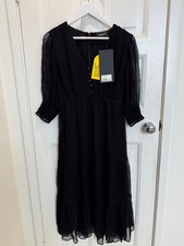 Image of The Kooples BNWT Black Chiffon V Neck Midi Dress, Size 2, RRP £285