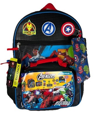 New Marvel 17'' Backpack 6PC Customizable Set Water bottle Included NWT