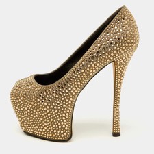 Giuseppe Zanotti Grey Suede Crystal Embellished Exaggerated Platform Pumps Size