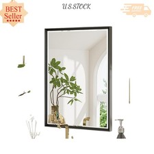 NEW Black Framed Bathroom Mirror 22x30 Rectangle Beveled Vanity Wall Mounted