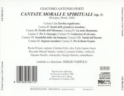 SERGIO VARTOLO PERTI: CANTATE MORALI E SPIRITUALI (OP. 1) NEW CD