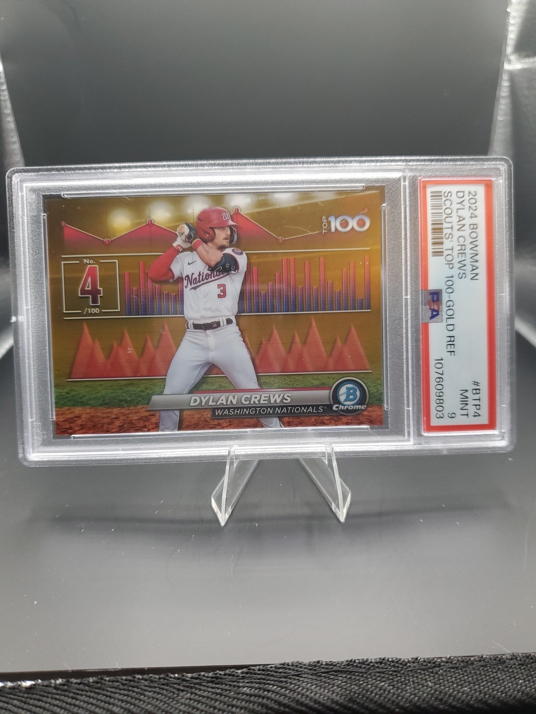 2024 Bowman - Scouts Top 100 #BTP-4 Dylan Crews Gold Refractor 50/50 PSA 9