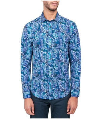 Society of Threads Mens Performance Stretch Button Up Shirt, Blue, Small