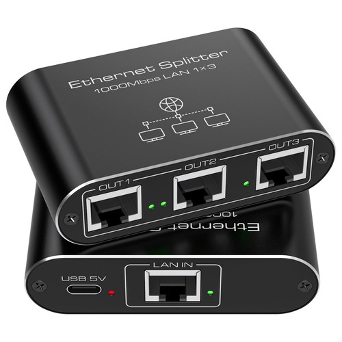 Ethernet Splitter 1 to 3 1000Mbps Network Splitter Supports Simultaneous Netw...
