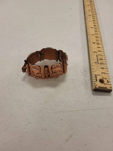 Vintage Renoir Copper Bracelet Faces Design Costume Jewelry Fashion Accessory
