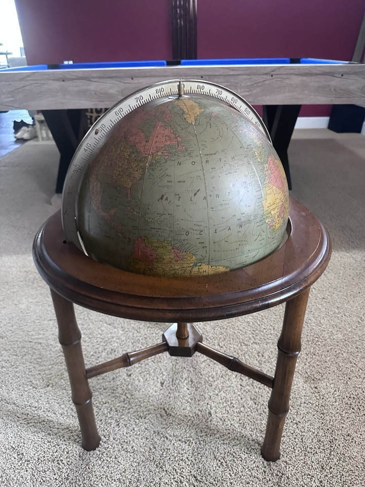 REPLOGLE Comprehensive Globe 16” Diameter Vintage On Fruitwood Stand ...