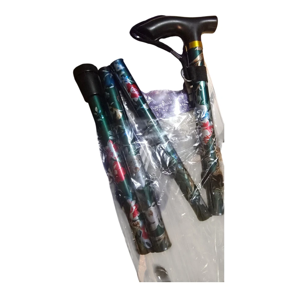 Bastón plegable de metal ajustable nuevo con etiquetas - Diseño floral, 33-37", aluminio ligero Foto 3 de 4