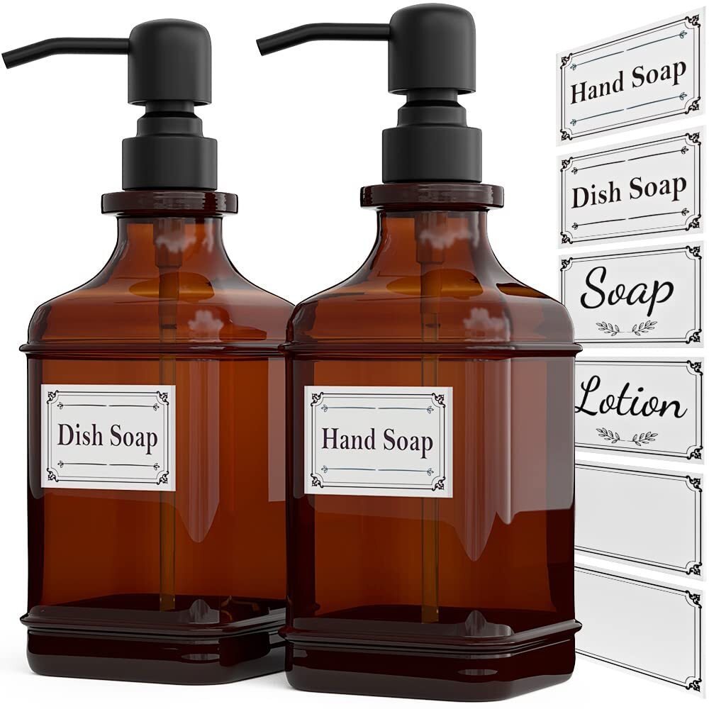 Soap Dispenser 2 Pack, Hand Soap Dispensers with 18 Oz Antique Design Thick A...-image