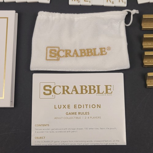 Scrabble Luxe Edition White Gold Rotating Turntable Word Game Complete No Box - Picture 9 of 24