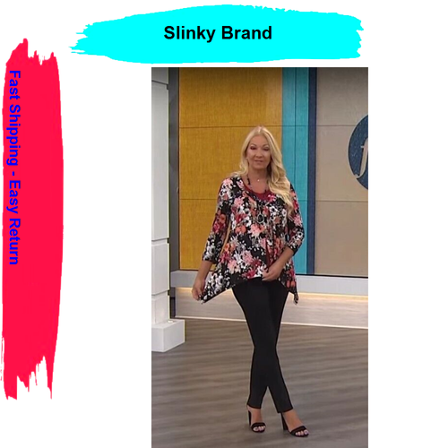 Slinky® Brand Sweater Knit Jacket Sharkbite Hem 678-000 ,Black Floral , XS - Picture 4 of 6