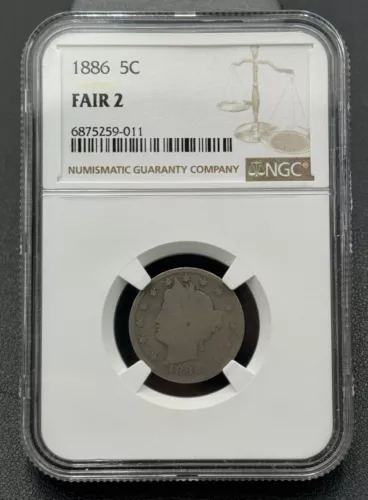 1886 5C Liberty Nickel NGC FAIR 2, Low Mintage Semi-Key Date