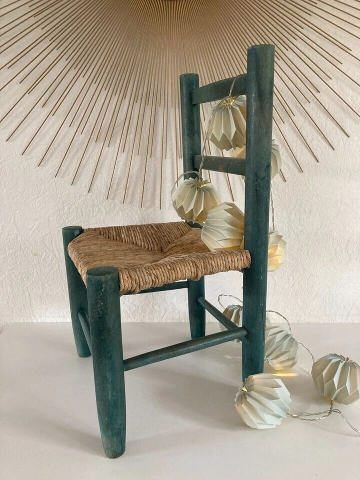 3 ⚜️ Ancienne Petite Chaise Enfant en Bois et Paille Vintage - Photo 2/4