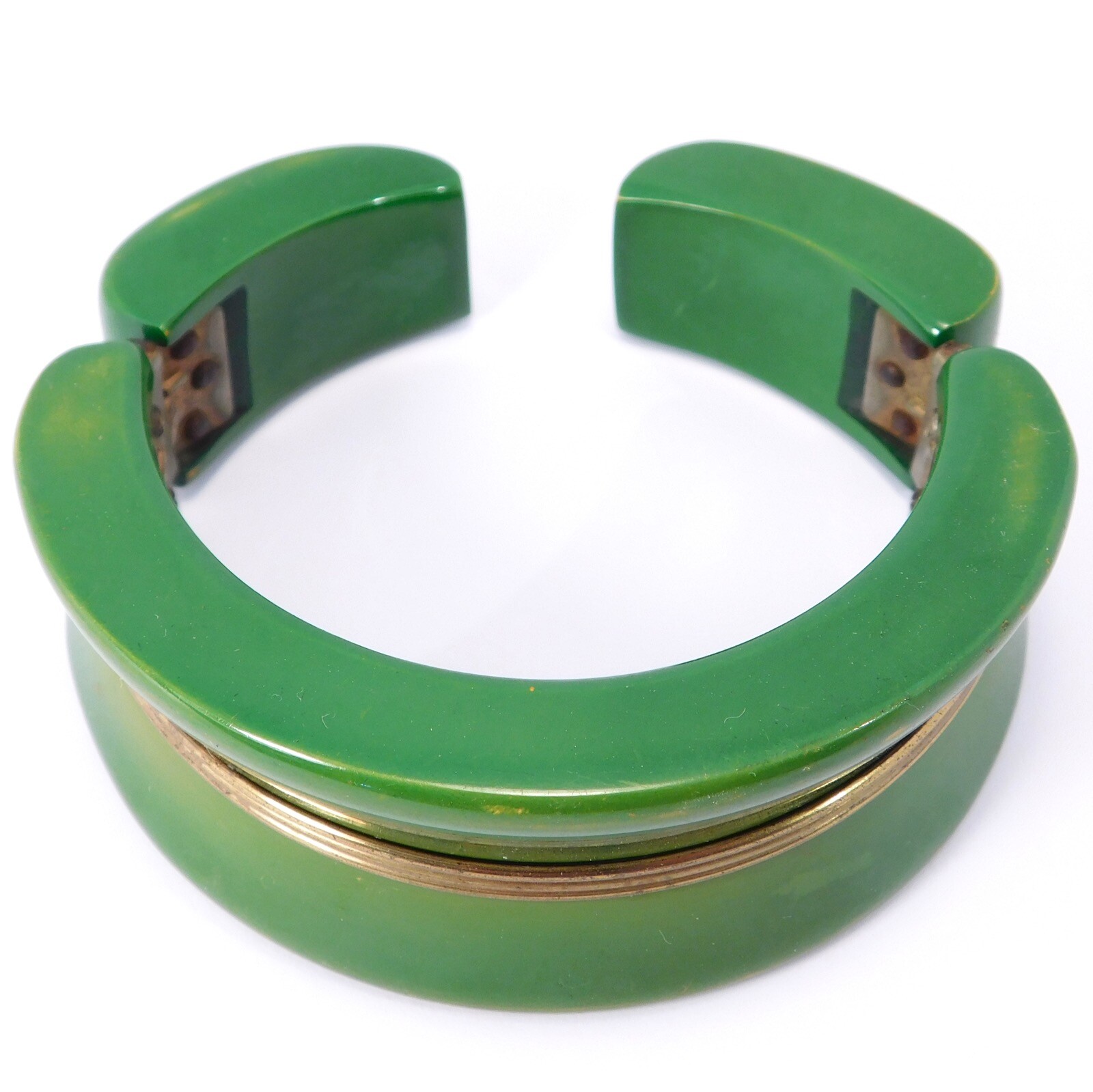 RARE ART DECO BAKELITE BRACELET HINGED BRASS ACCENTS Gem