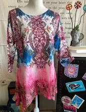 Attitudes by Renee Pink Embellished Soft Knit Tunic Top Sharkbite Hem New