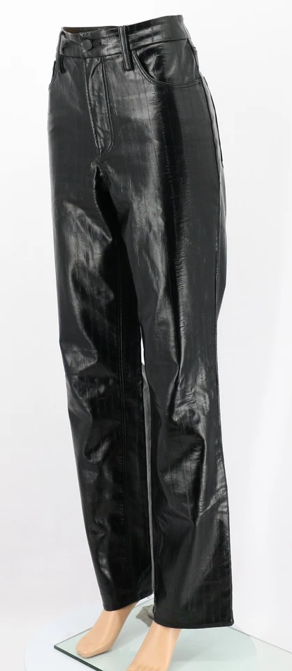 GOOD AMERICAN POLISHED STRAIGHT LEG TROUSERS WOMENS UK10 SCHWARZ BLACK RRP£175