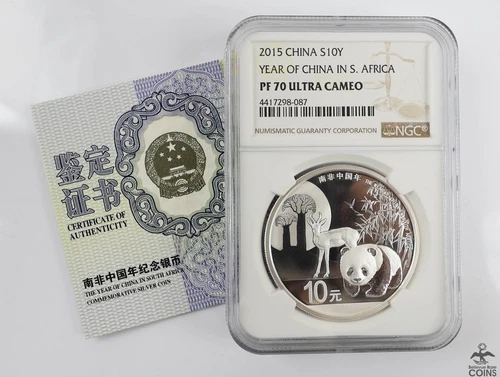 2015 China in South Africa .999 Silver 1oz PANDA Coin NGC PF70 Ultra Cameo + COA