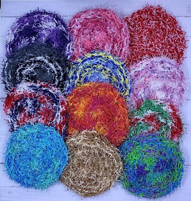 Scrubbies Knit Crochet Round Reusable Handmade Yarn Dish Pot Scrubbers Scrubby